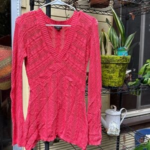 GEORGIOU STUDIO Vintage Coral Knit V Neck Long Sleeve Shirt Y2K Medium Empire